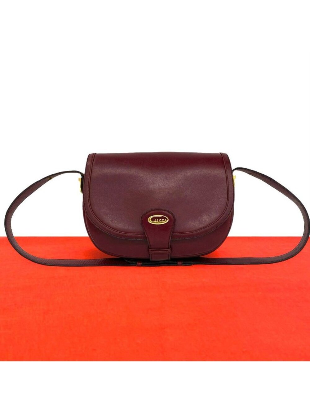 Gucci Vintage Logo Leather Shoulder Bag Pochette Crossbody Bordeaux